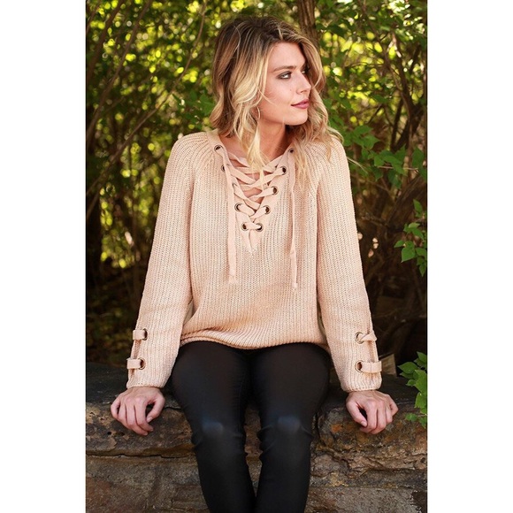 Laced Up All Day Beige Sweater - Picture 3 of 4