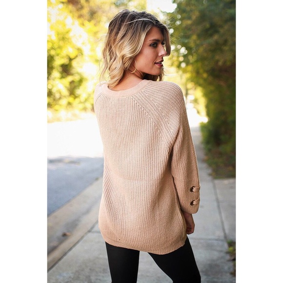 Laced Up All Day Beige Sweater - Picture 4 of 4