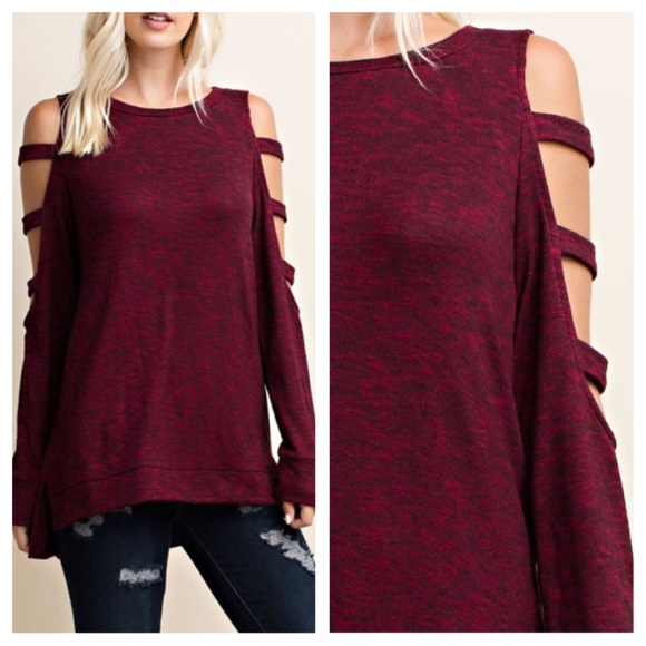 ▪️CLEARANCE *LAST1* Ladder Sleeve Wine LS Top - Picture 2 of 3