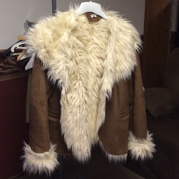 Faux suede faux fur coat.