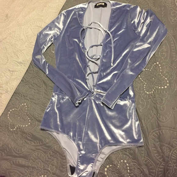 Reformation blue lace up body suit medium