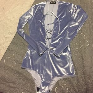 Reformation blue lace up body suit medium