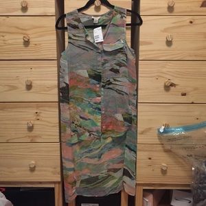 NWT Sheer Watercolor Print Hi Low Blouse