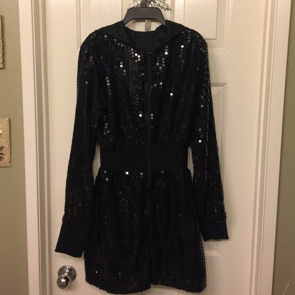Pants - Black sequin long sleeve hoodie romper