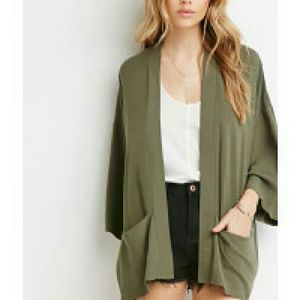Olive F21 open front cardigan kimono