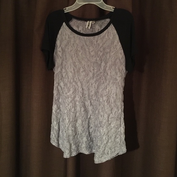 See-thru lace top, grey/black sleeves - Picture 1 of 1