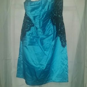 Dress - teal with black lace on side