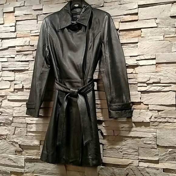 Black Leather Trench Coat, Like New!