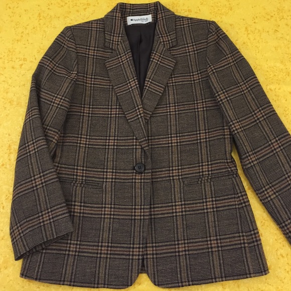 Appleseed wool plaid jean blazer tan, black & red. - Picture 2 of 6