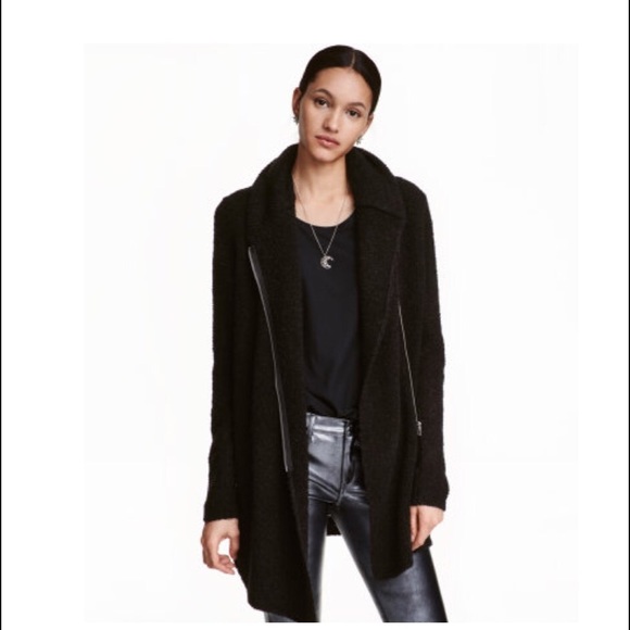 H&M boucle zip cardigan black