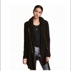H&M boucle zip cardigan black