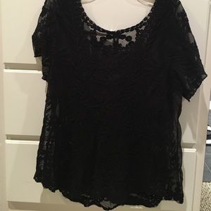 2xl See through black lace blouse