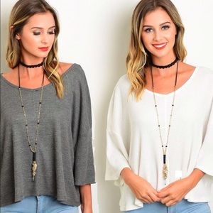 Charcoal & White Ribbed Top