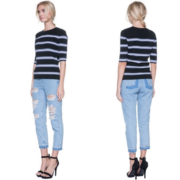 ‼️LAST-1‼️Striped Round Neck Kitted Top - Picture 2 of 4