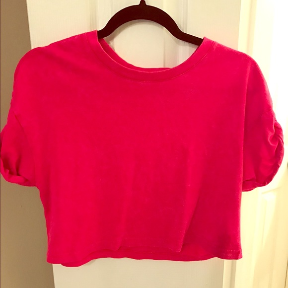 Red Acid Wash Crop Top With Cuffed Sleeves