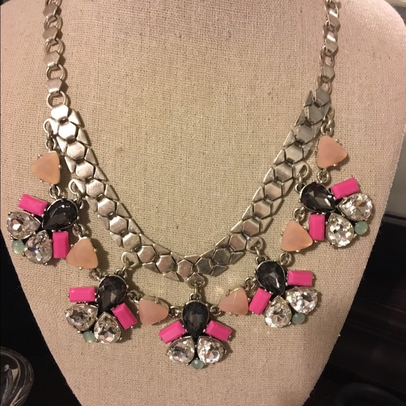 Silver and pink statement necklace