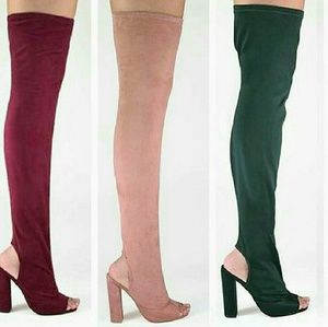 Deep Olive Green Peep Toe thigh high boot