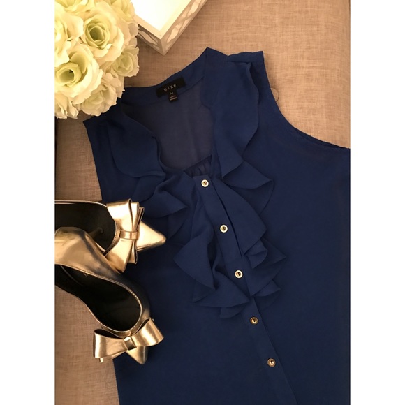 mine Tops - Mine • cobalt ruffle detail silky tank top