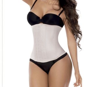 WAIST TRAINER LATEX 3 ROW HOOKS LONG TORSO BEIGE