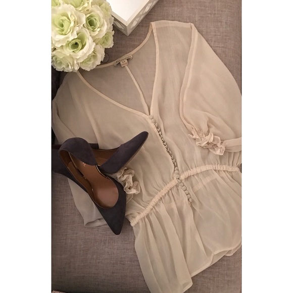 Forever 21 Tops - Forever 21 • cream sheer peplum top with buttons
