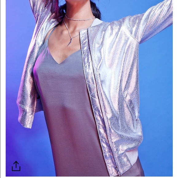 Metallic Grey Forever 21 Bomber Jacket - Medium