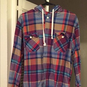 Men's Button Up long sleeve with hood