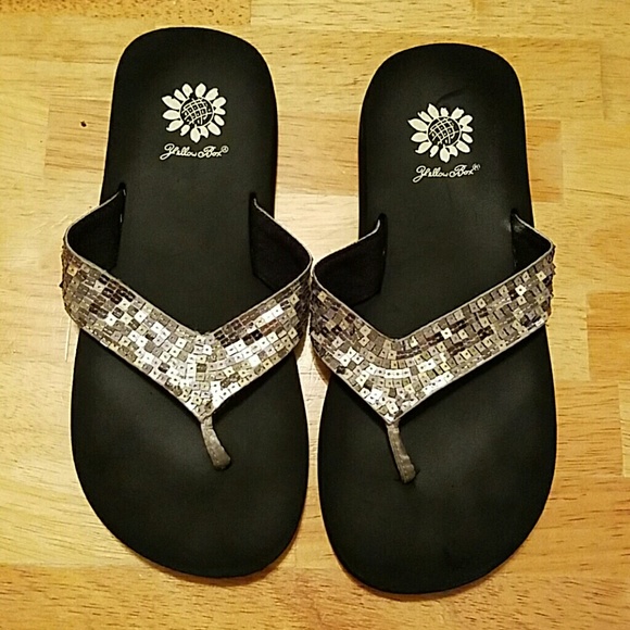 Silver sequin flip-flops