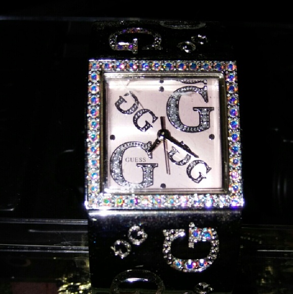 Guess Women's Silver Watch with Pink Face