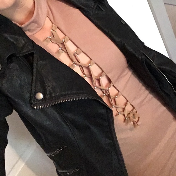 • Beige Lace Me Up Dress • - Picture 3 of 5