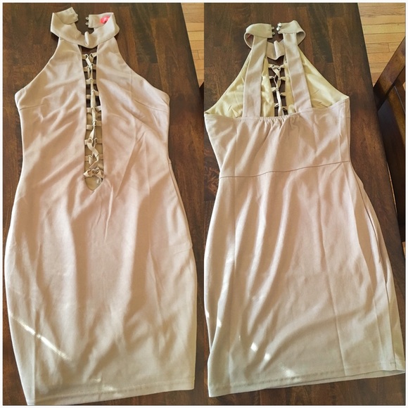 • Beige Lace Me Up Dress • - Picture 4 of 5