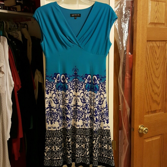 Jones New York Teal Print Dress