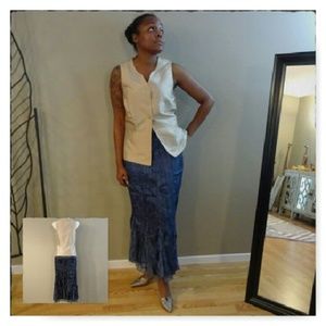 Blue Crinkle & Lace Skirt