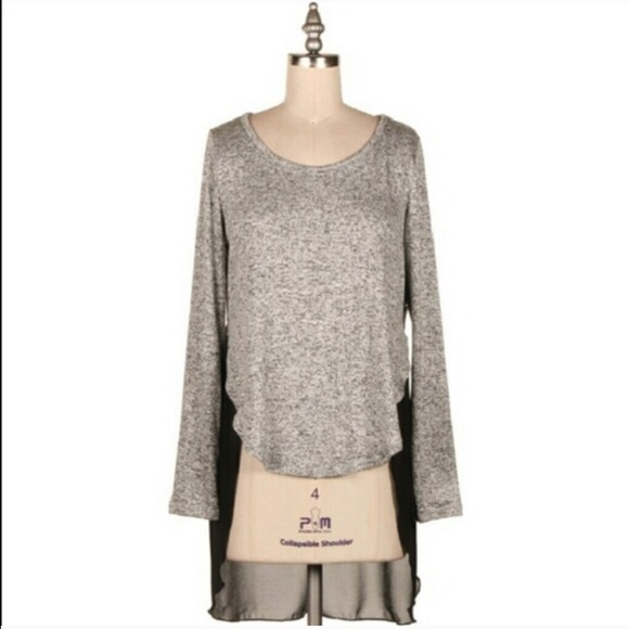 Heather gray tunic with lace chiffon back - Picture 2 of 3