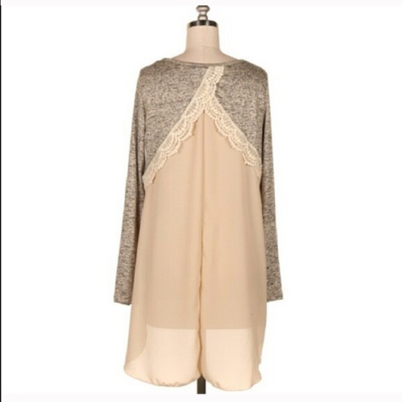 Heather gray tunic with lace chiffon back - Picture 3 of 3