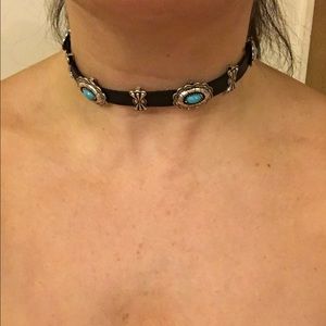 Black Choker with Turquoise and Silver facets
