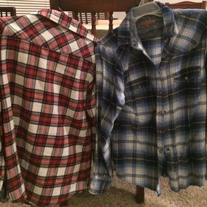 TWO plaid long sleeve shirts for women