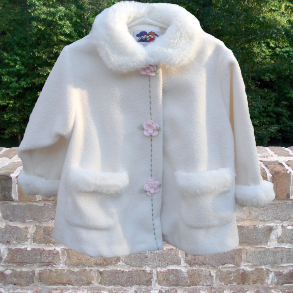 Fur Collar, Sleeves and Pockets with Pink Roses