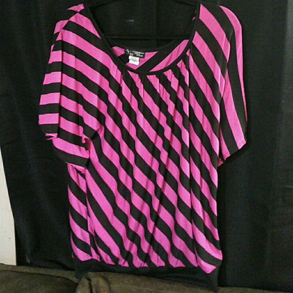 Pink and black stripe batwing top