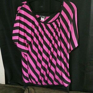 Pink and black stripe batwing top
