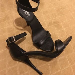 Black Two Part Heeled Ankle Strap Sandals