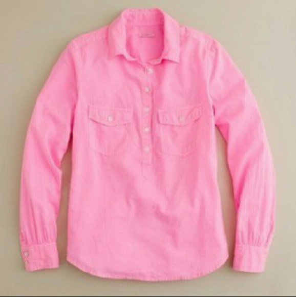 J. Crew Hot Pink Popover Perfect Shirt Blouse M