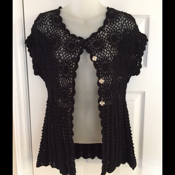 525 America black crocheted cardigan