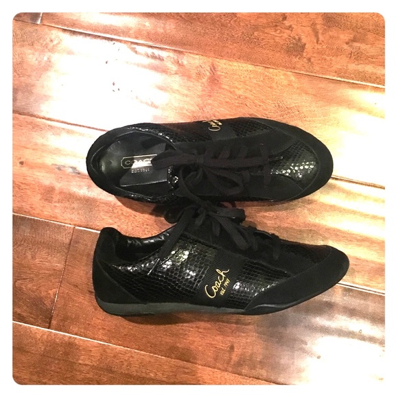 Black Snakeskin/Suede Coach Sneakers