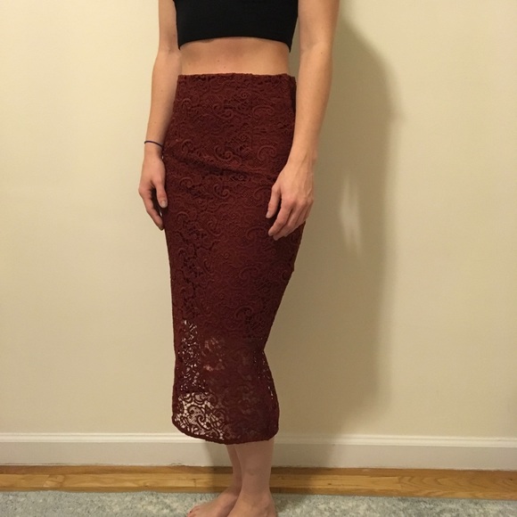 Zara Dresses & Skirts - Zara Brick Lace Overlay Midi Skirt