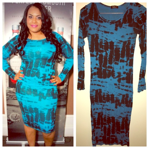 Tie Dye Black/Turquoise Midi Dress