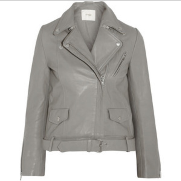 grey leather biker jacket