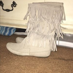 Lauren Conrad White Fringe Boots