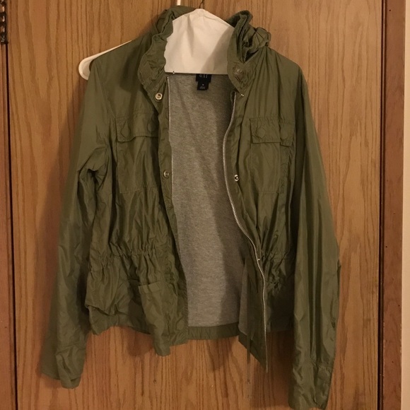 Green cargo style rain jacket