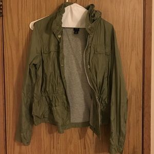 Green cargo style rain jacket