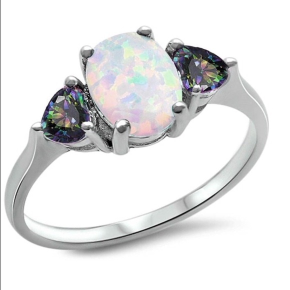 silver rings Jewelry - Sterling Silver Oval Lab White Opal Promise Ring